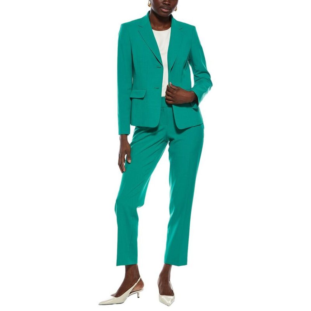 Le Suit Womens  2Pc Seamed Jacket & Slim Pant Set, Green